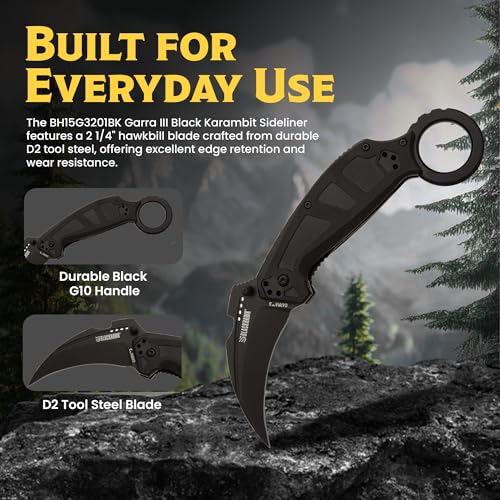 Black Karambit Folding Knife with G10 Handle 2.25" D2 Steel Blade - EDC Tactical Knife