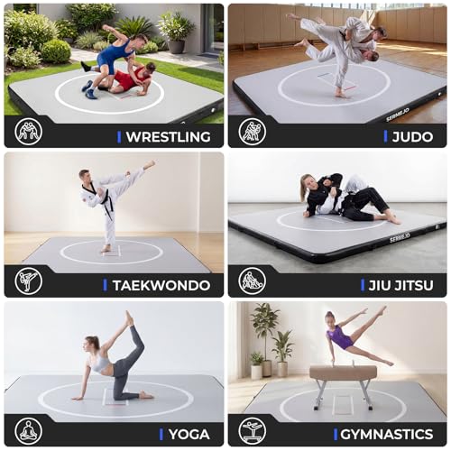 Inflatable Wrestling Mat 8x8 ft - Grey, 4-Inch Thick, Portable for Home & Gym MMA BJJ