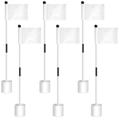 Lenwen 6 Set Golf Flagstick Golf Pin Flag Hole Cup Set Putting Green Poles Nylon Practice Portable Putting Green Gifts for Yard Backyard Garden Driving Range(3ft,Simple)