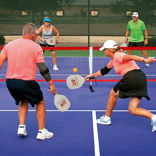 Hoverphenix 22FT Red Pickleball Net Set with 4 Paddles - Portable Outdoor Game