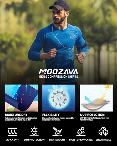 Men's Compression Shirt Long Sleeve Quick Dry Athletic Workout Gym T-Shirt SPF Running Top Base Layer - Medium White