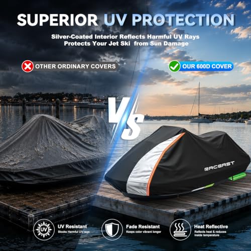 Raceast 136-145 Inch Heavy Duty Trailerable Jet Ski Cover with Dual Vents