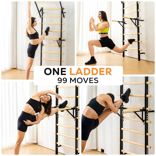 GymYard Wood Swedish Ladder Wall Mount for Home Fitness, Adjustable Pull Up & Dip Station, Solid Pine, Variation of THIS listing