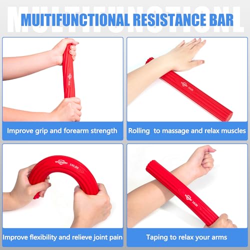 Resistance Therapy Bar Set with Grip Trainers - Red/Black/Blue for Elbow & Wrist Pain Relief