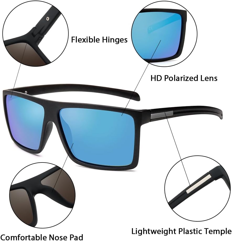 Skiennix Men’s Classic Square Polarized Sunglasses - Lightweight UV Protection Eyewear for Driving