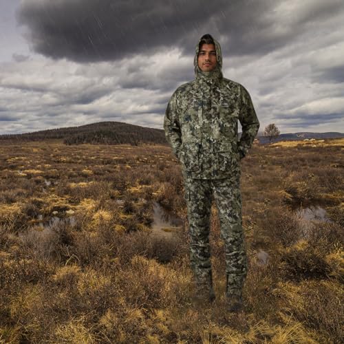 Men's Waterproof Breathable Hunting Pants with Silent Outer Fabric - Grunge Camo 32W x 30L