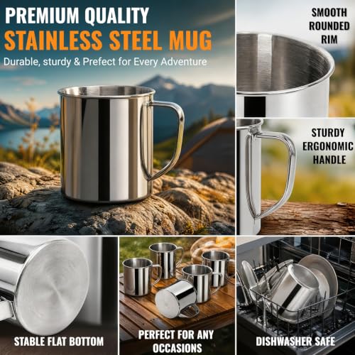 Stainless Steel Coffee Mug Set 6 Pack - 18.5 Oz Durable Travel Cups