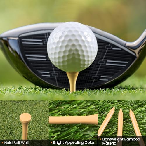 Golf Tees Wood Bulk 500 Count Natural 1.5 Inch - Durable Bamboo Practice Tees