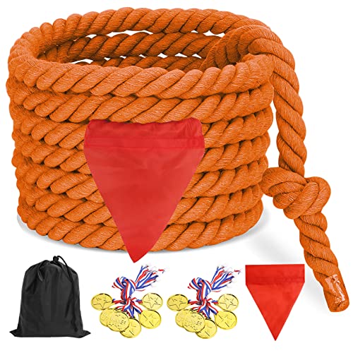 Outdoor Tug of War Rope 20 Feet - Family & Kids Playground Game - Orange / 20 Ft