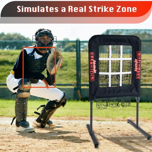 ESUELITE Black Pro 9-Hole Pitching Net with Strike Zone - Portable Indoor/Outdoor Baseball & Softball Training Equipment