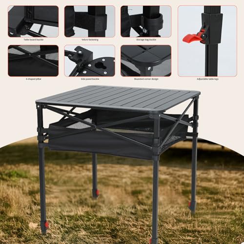 Nice C Large Aluminum Adjustable Camping Folding Table, 27 Inch