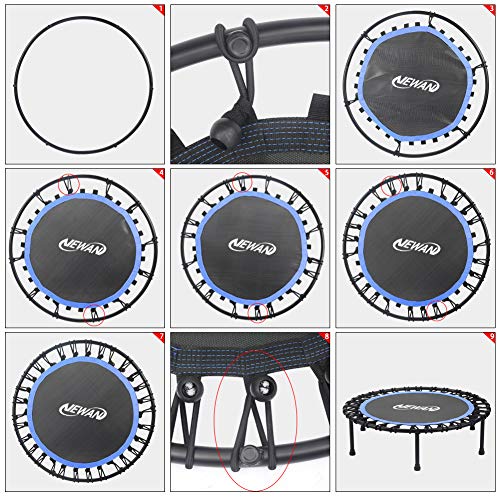 40-Inch Blue Mini Trampoline for Adults, Silent Bungee Rebounder, Weight Limit 330lbs