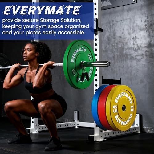 EVERYMATE 3x3 Inch Power Rack & Squat Rack Attachments with 1" Hole – 4 Pack Olympic Weight Plate Holders for 2" Plates