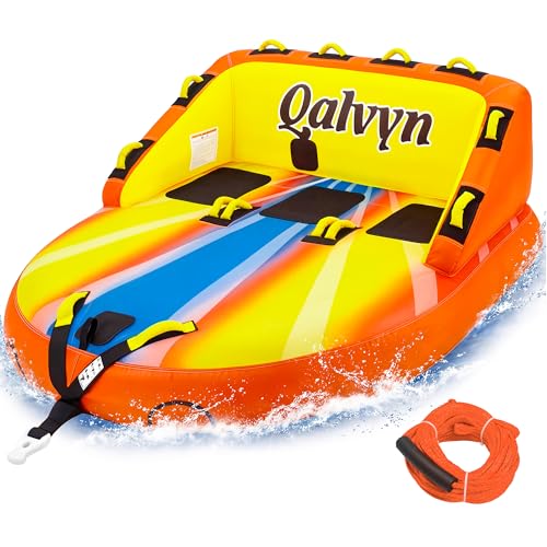 Yellow-Orange 3-Person Inflatable Towable Tube for Boating - Family Water Tube