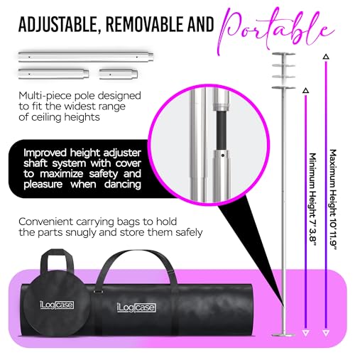 Spinning Dance Pole 45mm Chrome for Home, Adjustable & Portable, 7-11 ft