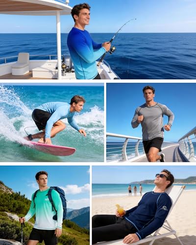 Men's UPF 50+ Long Sleeve Rash Guard Swim Shirt - Large White UV Sun Protection