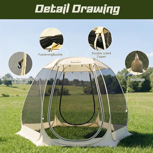 Lenotos 10x10 Ft Pop Up Screen House Tent with Mosquito Netting, Portable Gazebo for Camping
