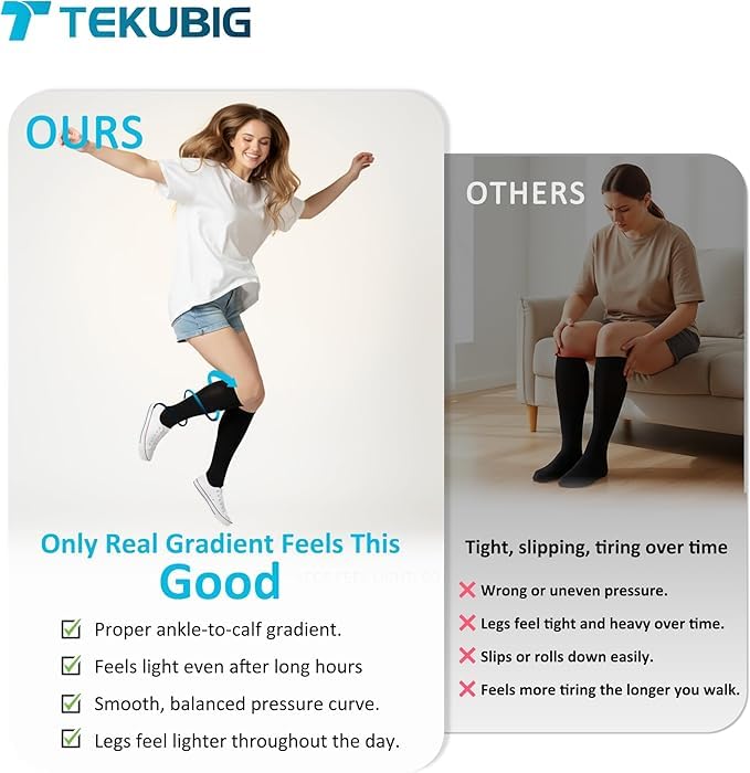Black XXL Compression Socks Knee High 20-30 mmHg Support Stockings for Women Men