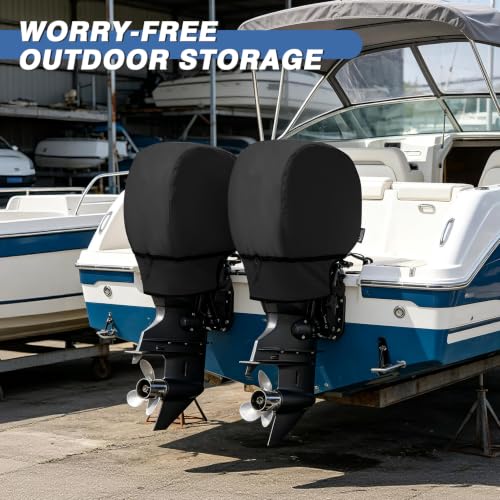 Waterproof Outboard Motor Cover Fits 25-50 HP, Black, 24 x 18 x 28 Inches - Marine Grade Polyester
