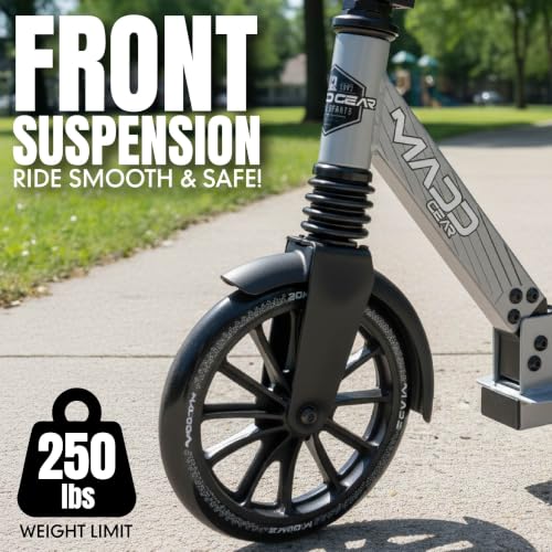 Madd Gear Kids & Teen Kick Scooter Grey/Black with Anti-Shock Suspension