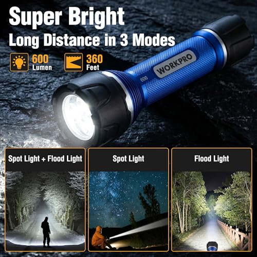 Rechargeable LED Flashlight - 600 Lumens, IPX7 Aluminum, 3 Modes, Medium