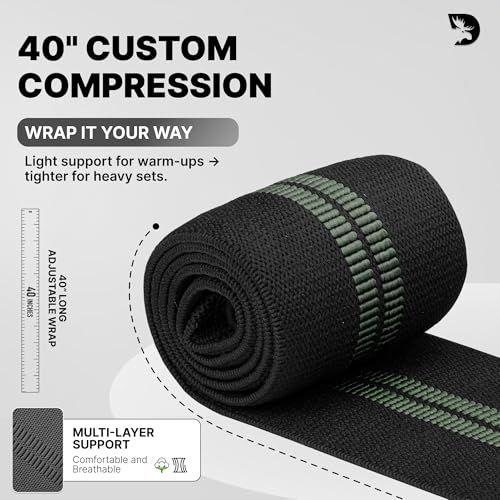 Green Stripes 40-Inch Adjustable Elbow Wraps for Weightlifting & Gym Support