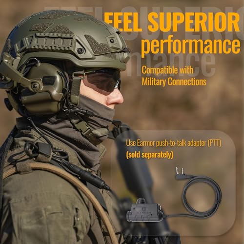 EARMOR M32X Tactical Helmet Headset with Mic ARC Rail Ear Muffs - Green