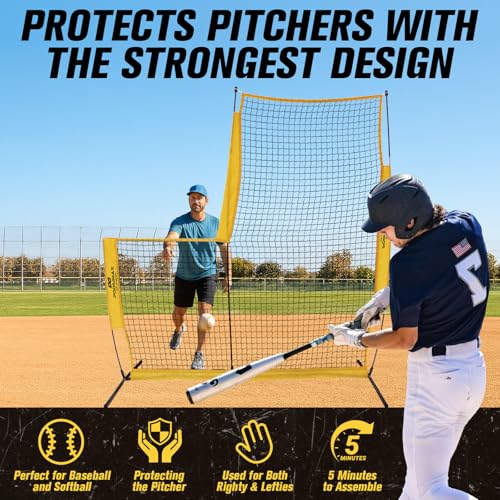 PodiuMax 7x7FT Baseball Pitching Net with Safety Screen for Pitcher Protection