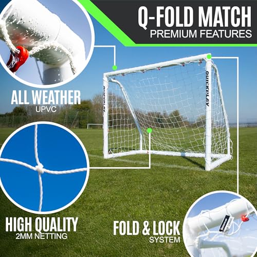 QUICKPLAY Q-FOLD Match 8x5' Portable Soccer Goal - 30-Second Foldable Design, Weatherproof for Backyard Training, Adults & Kids
