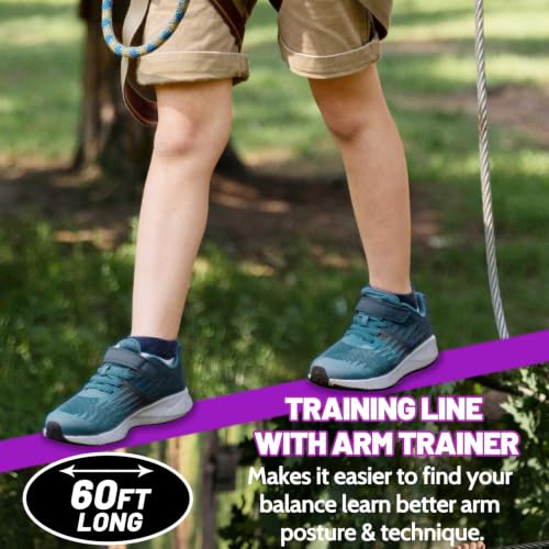 Kids Ninja Warrior Obstacle Course with 2x56ft Slackline & Purple Accessories - Outdoor Play Set