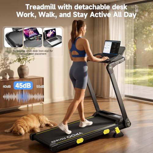 YPOO Foldable Incline Walking Pad with Handle, 16% Incline, 6.2 MPH, RGB Light, Dark Black