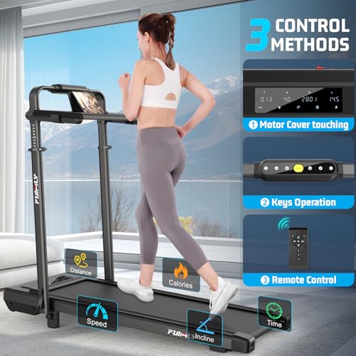FUNMILY Deep Black Foldable Under Desk Treadmill with 15% Incline & Removable Desk