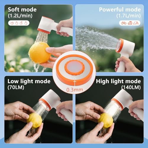 Medium Portable Camping Shower with Light & Carbon Filter - 2-in-1 Foldable Bucket