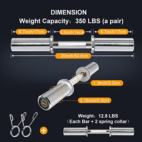 20-Inch Commercial Grade Olympic Dumbbell Handle - Loadable Bar for 2" Plates