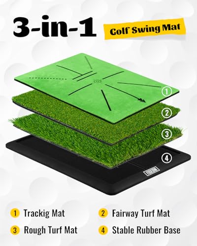 Golf Practice Hitting Mat with Swing Path Feedback & Impact Detection for Indoor Outdoor Use