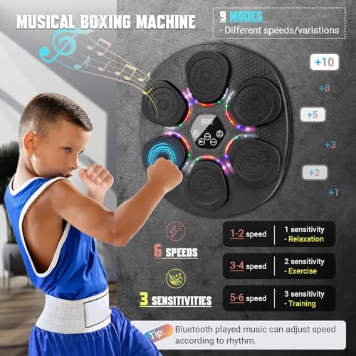 OPDEKEHA Bluetooth Music Boxing Machine for Adults & Kids - Black, 9 Modes, 6 Speeds, 3 Sensitivity Levels