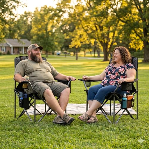 FAIR WIND 2-Pack Heavy Duty Oversized Camping Chairs for Adults - Black Twin Pack