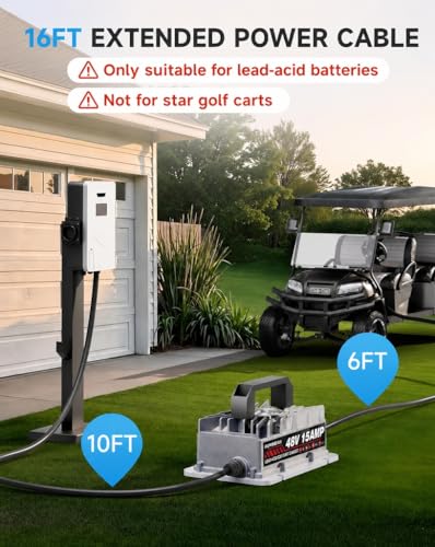 48V 15A Golf Cart Battery Charger IP67 Waterproof with 3-Pin Plug