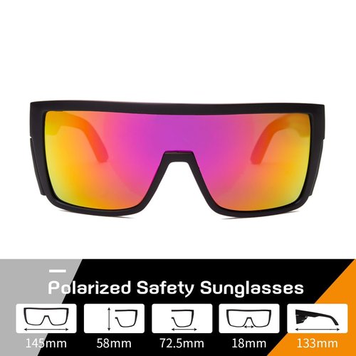 BEASVFE Z87 Mirror Polarized Sports Safety Sunglasses for Men Women Driving Cycling Fishing Wrap Around Sun Glasses UV400 Protection (Matte Black Violet Mirror)