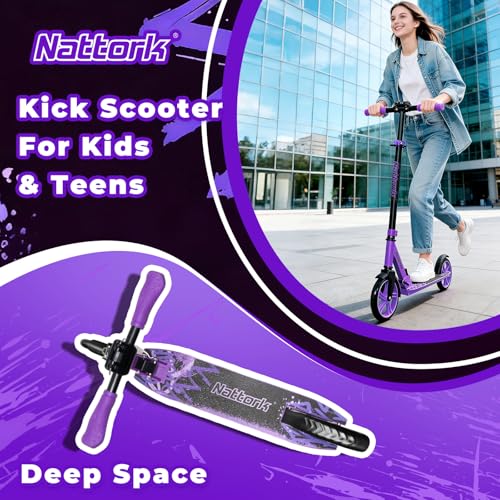 Nattork Adjustable Purple Kids & Teen Kick Scooter - Lightweight Folding