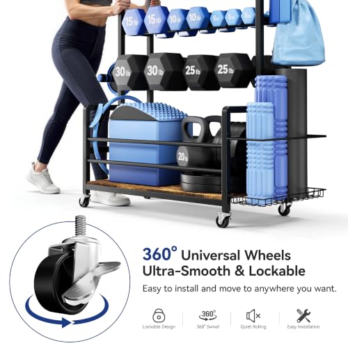 Home Gym Dumbbell & Equipment Storage Rack with Casters, 500 lbs Capacity