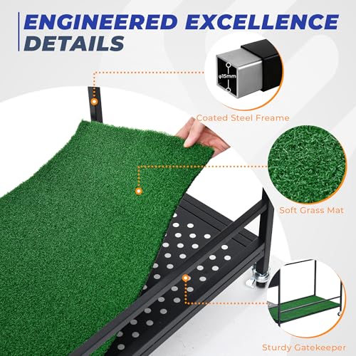 Sturdum 43.3in Golf Bag Organizer Rack with Wheels & Turf Mat
