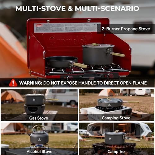 ALOCS Signature Series Camping Cookware Set with Foldable Handles – 4-Piece Non-Stick Mess Kit