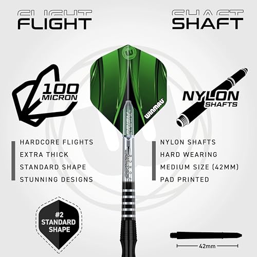 Winmau Sniper Black 26g Steel Tip Darts - 90% Tungsten, Prism Technology