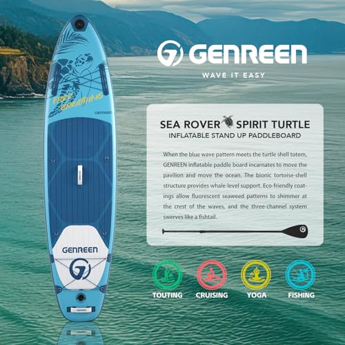 GENREEN 10'6" Blue Inflatable Stand Up Paddle Board - Stable & Beginner-Friendly
