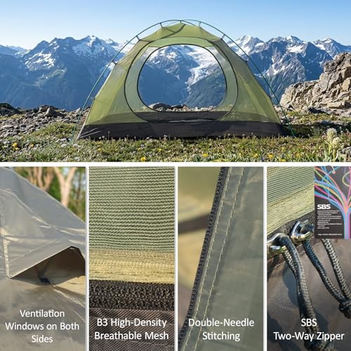 ShinHye 2-Person Green Ultralight Waterproof Dome Backpacking Tent with Easy Setup