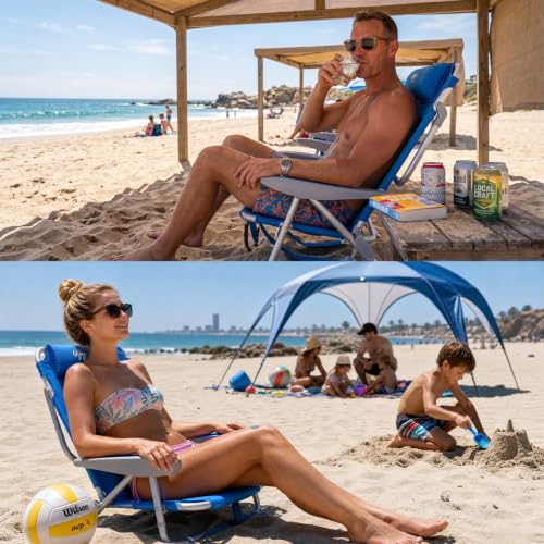 #WEJOY Cyan Wave Adjustable Beach Chair, 4-Position Reclining, Lightweight Portable