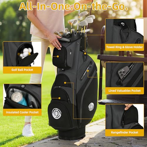 Shopsource 14-Way Golf Cart Bag with Lock Top & Upgraded 900D Oxford - Grey/Black