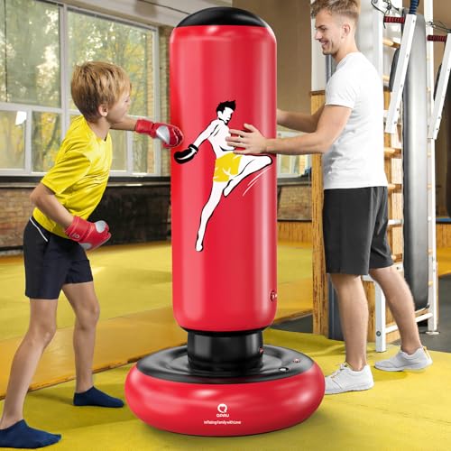 Kids Inflatable Punching Bag with Gloves - 66 Inches, Red