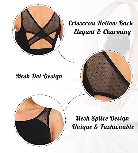 Women Ballet Lace Short Sleeve Dance Leotard Tank - Small Black Mesh